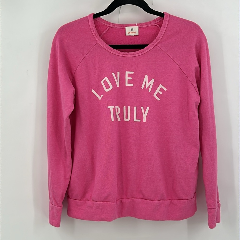 Sundry Love Me Truly Crew Neck Sweatshirt Pink/White Size Small